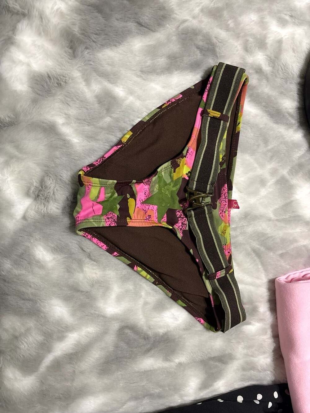 Pink and Green Star Camo Buckle Belt Bikini Bottoms xs